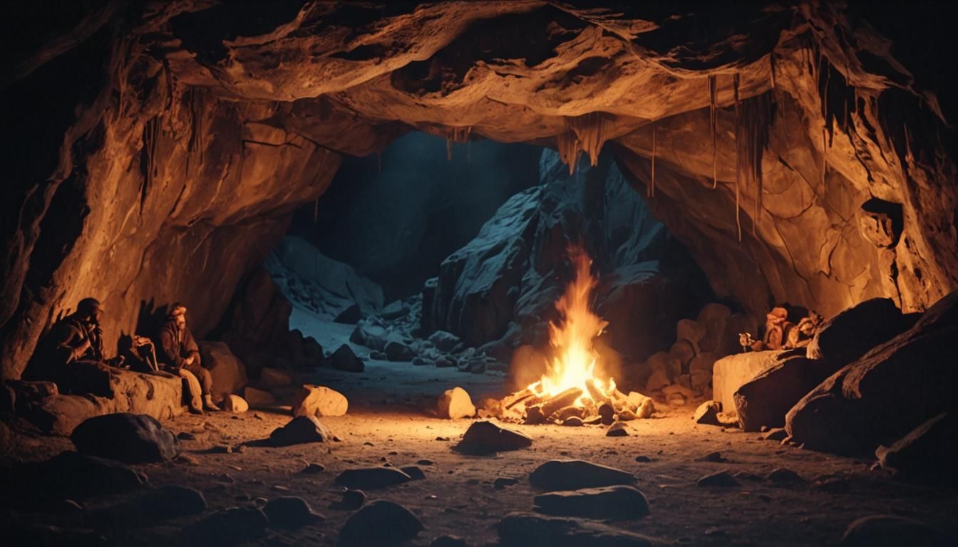 Cinematic Cave Tribe Den in High Contrast