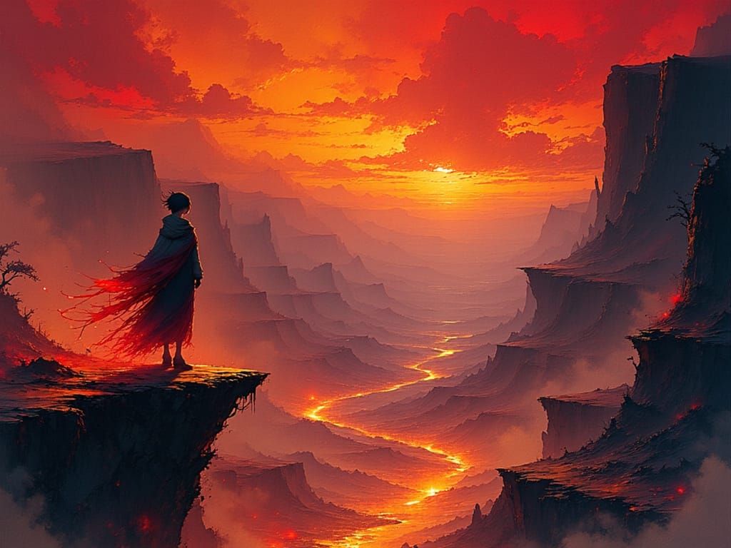 Majestic Phoenix in a Fiery Canyon Landscape