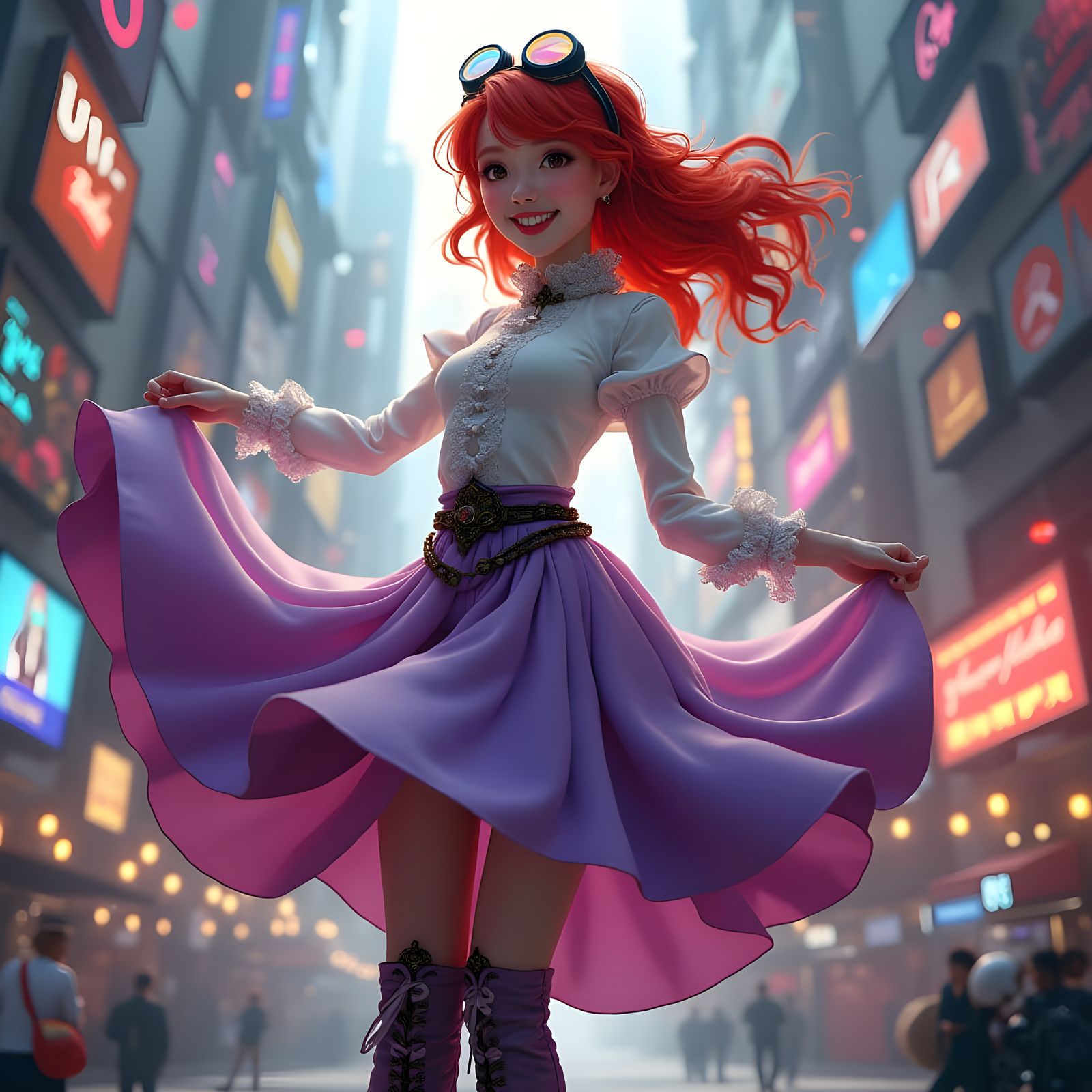 Joyful Redhead in Futuristic Victorian Style