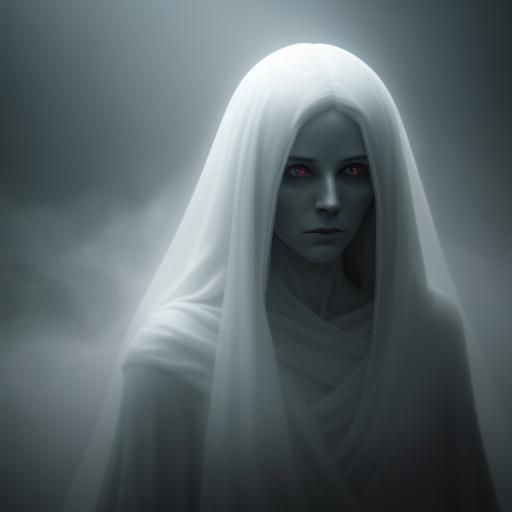 Ethereal Ghostly Figure Beckons in Misty Shadow