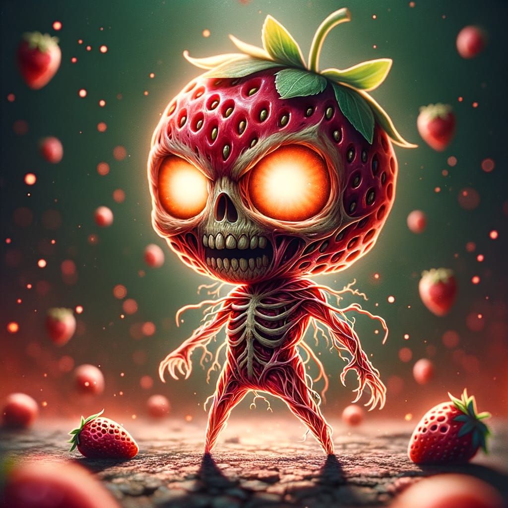 Undead Strawberry Chibi in Watercolor Style