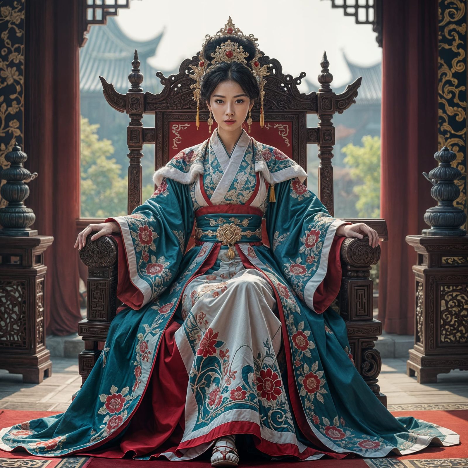 Fantasy Empress on Throne in Photorealistic Style