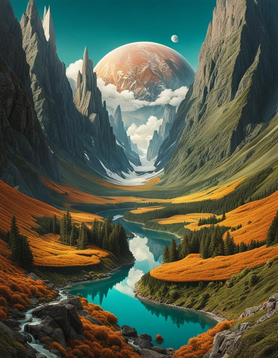 Detailed Surreal Landscape Collage in Photorealistic 8k