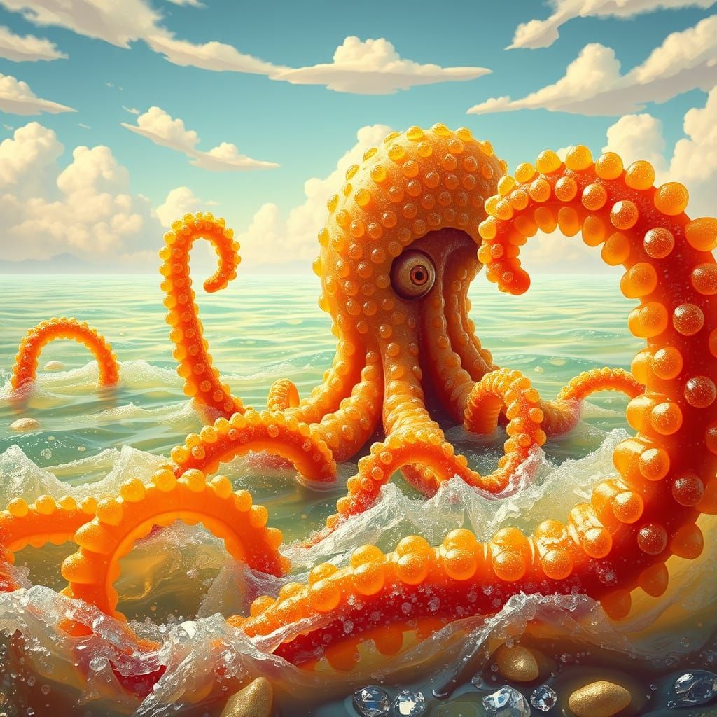 Gummy Kraken Emerges from Soda Sea