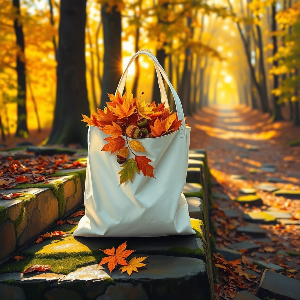 Tote Bag of Autumn Leaves on Mossy Step