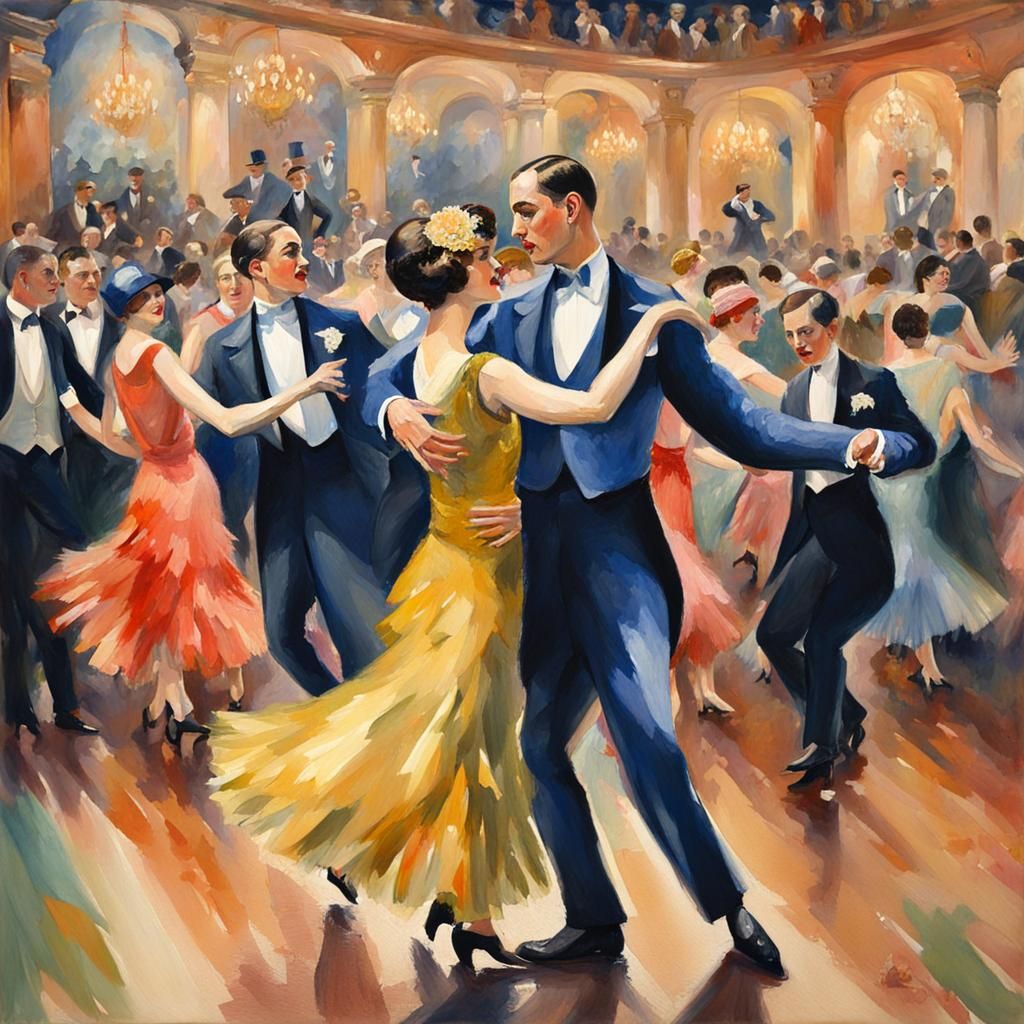 1920s Dancers at a Ball in Gouache Style