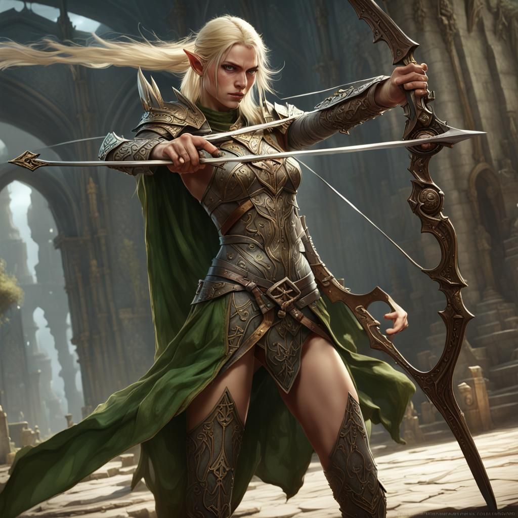 High Elf Warrior with Bow in Dark Fantasy Style