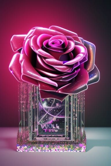 Sparkling Cybernetic Black Rose in Glass Box