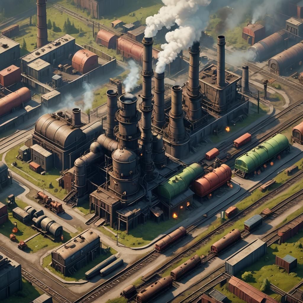 Isometric Soviet Industrial RPG Game Level in Digital Art