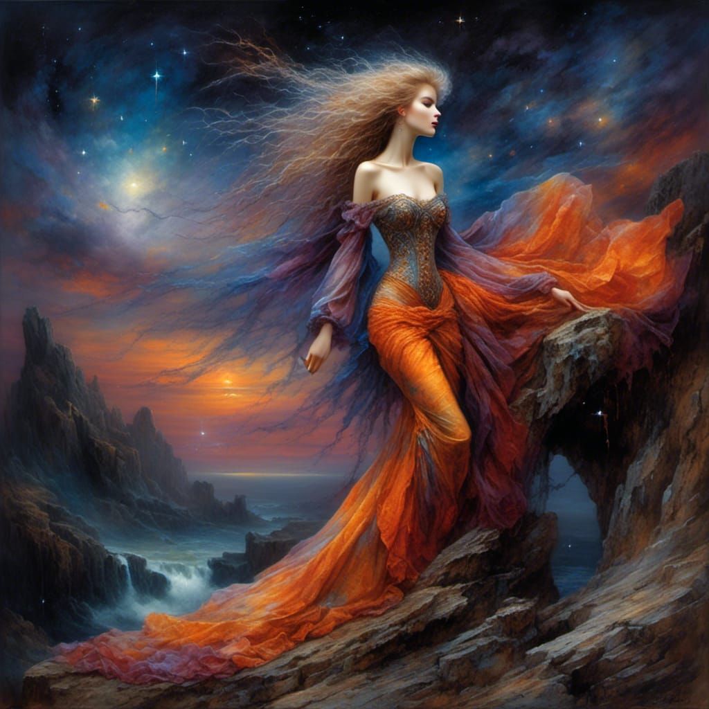 Celestial Woman Amidst Cosmic Sky