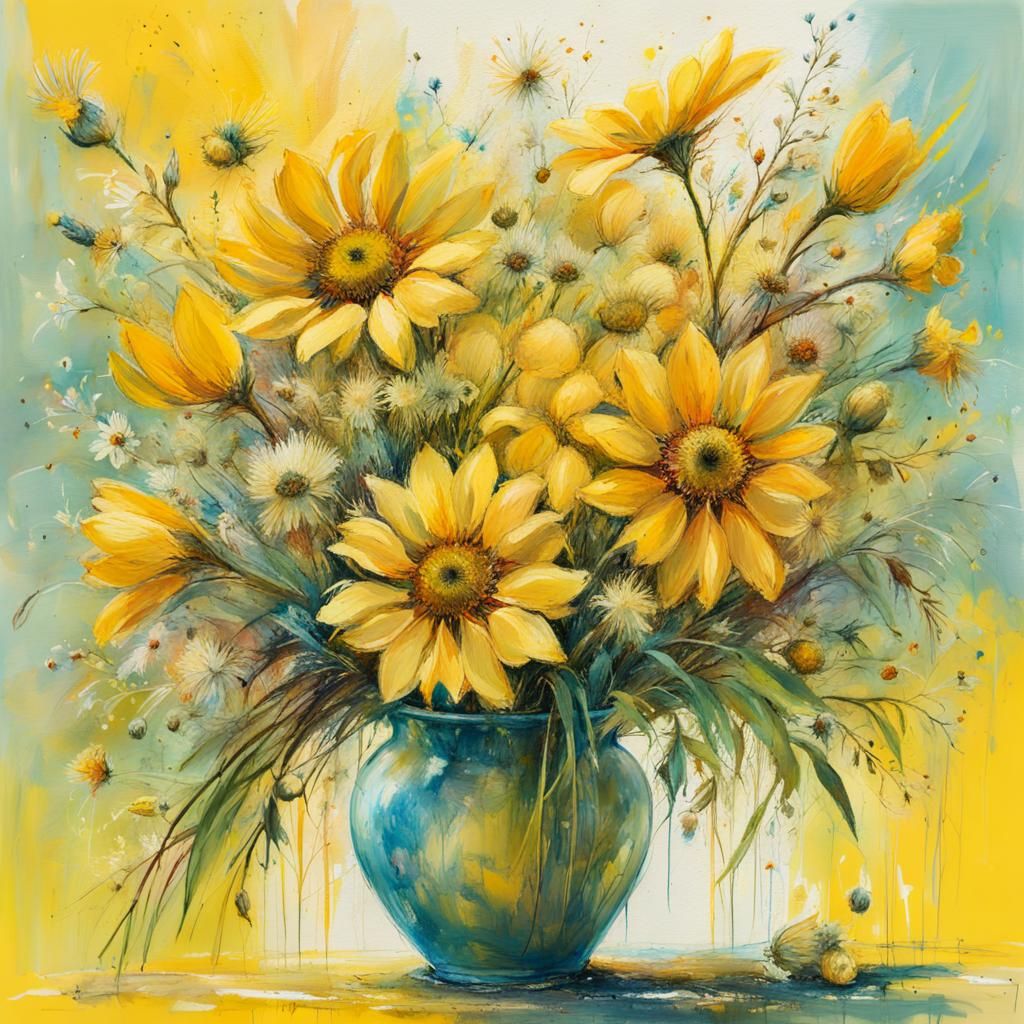 Joyful Summer Bouquet in Art Brut Style