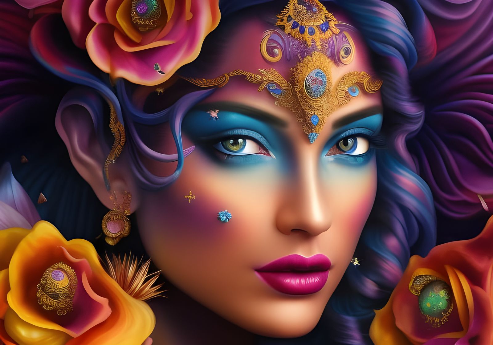Iridescent Goddess in Lush Garden: Fantasy Concept Art