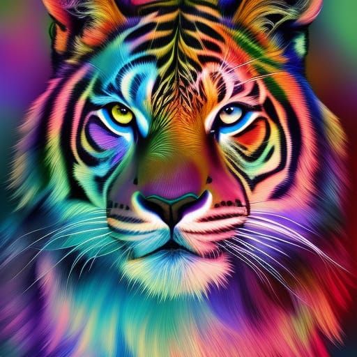 Cyberpunk Tiger Rider in Holographic Mixed Media