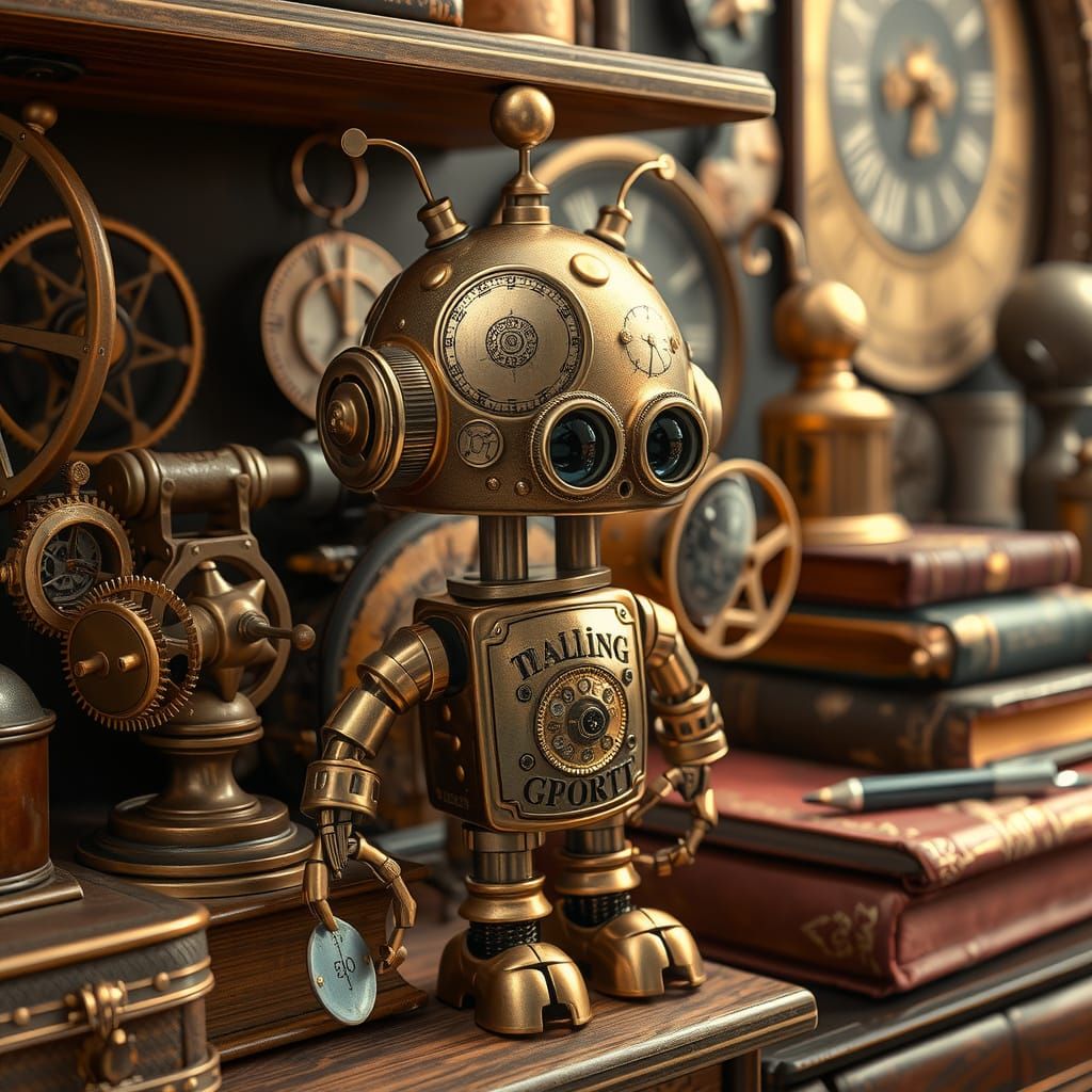 Steampunk Robot Discovers Wonders on a Shelf