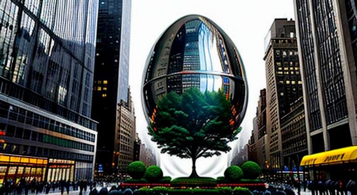 Reflective Stainless Steel Tree Sculpture in New York