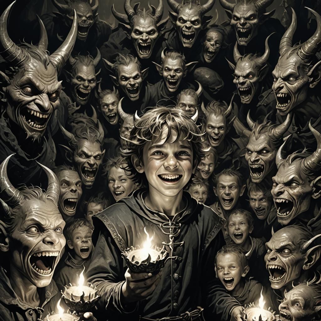 Child Surrounded by Demons in Dark Fantasy Style