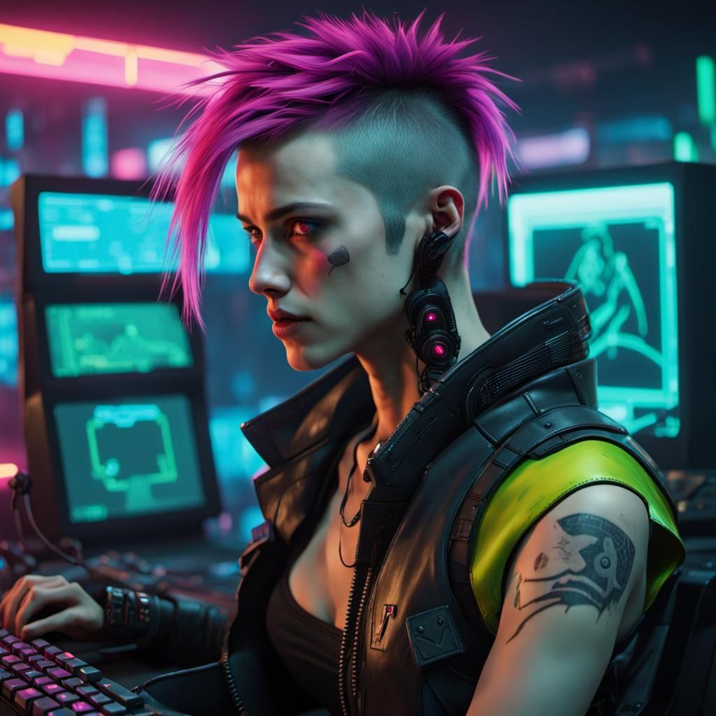 Punk Gamer in Cyberpunk 2099 Neon Scene