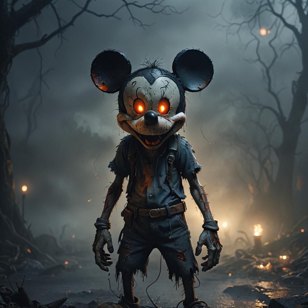 Zombified Mouse in Foggy Dark Environment