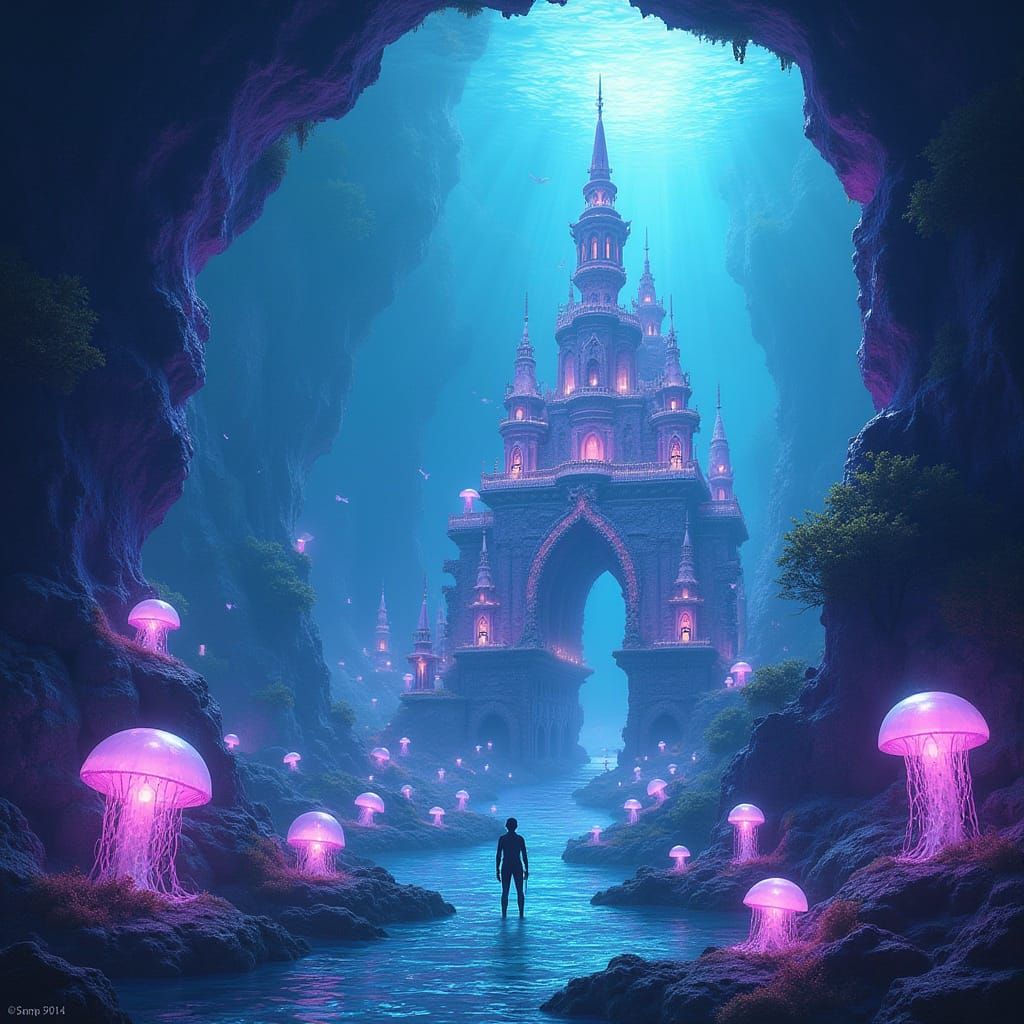 Underwater Geode City of Amethyst and Quartz