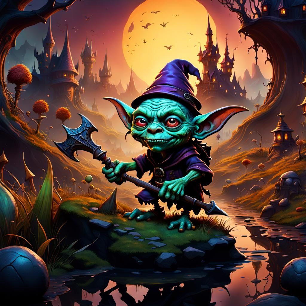 Dark Fairytale Goblin Illustration at Dawn