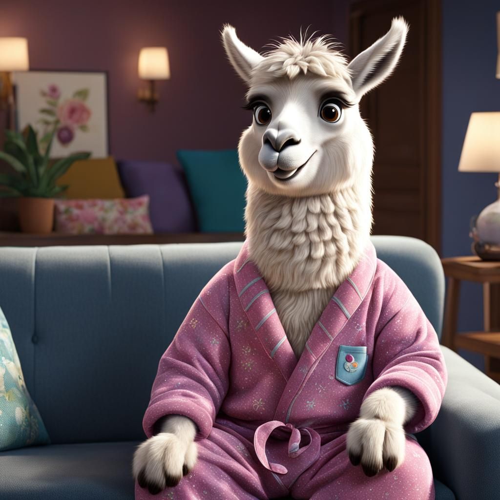Llama in Pajamas on Couch, CGI Render