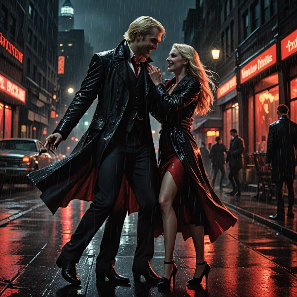 Vampires Dance in the Rain under Red Glow