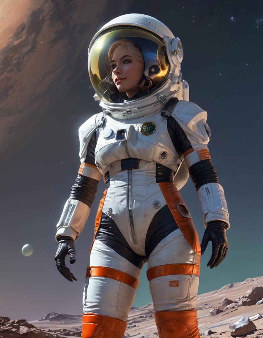 Retro Sci-Fi Space Woman Pinup on the Moon