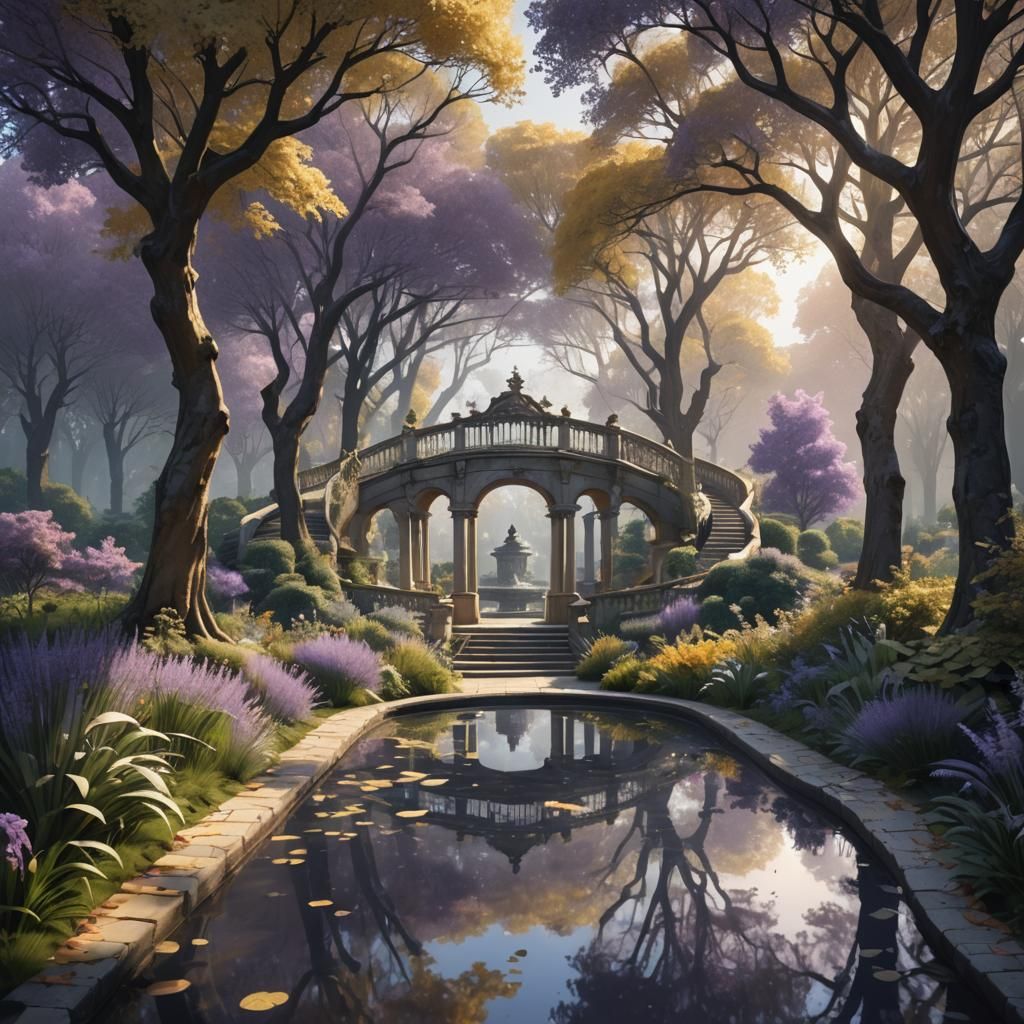 Palladian Garden Pathway in Stylized Illustration