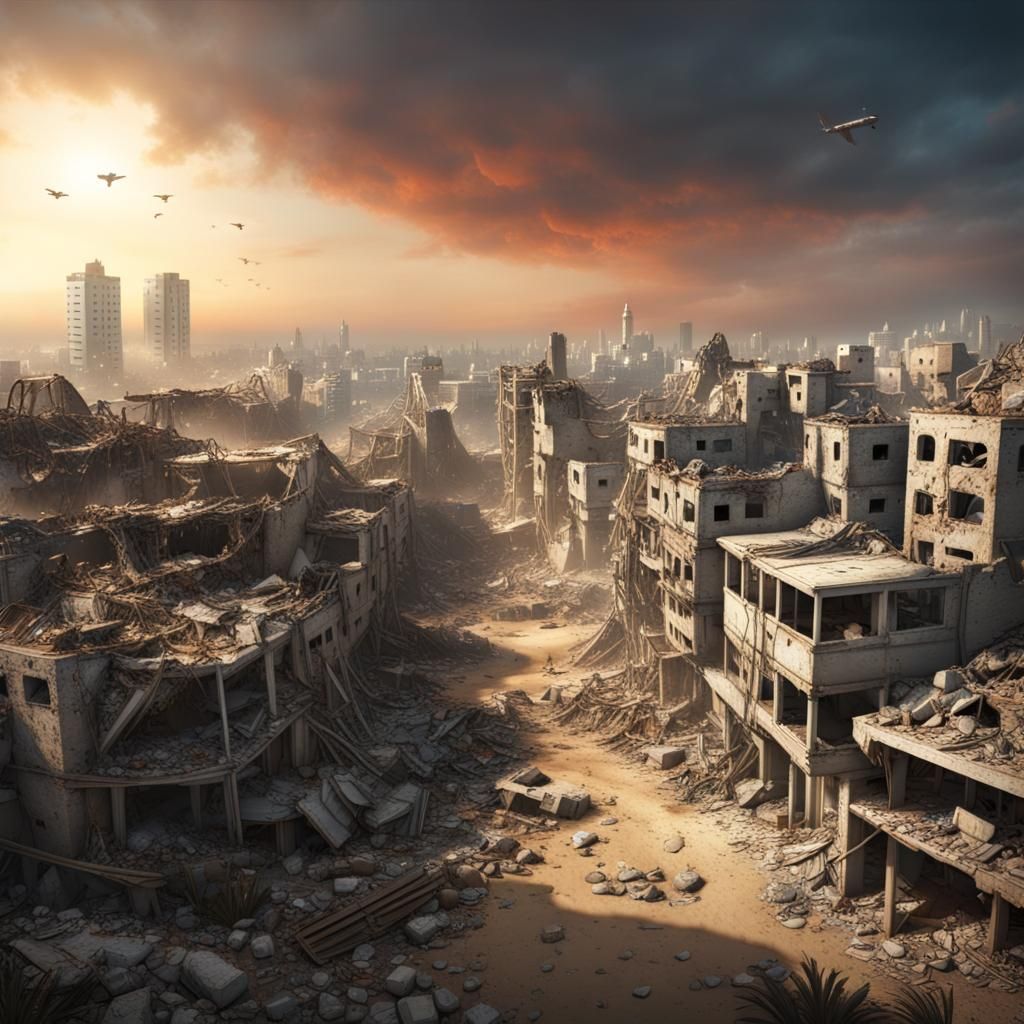 Destroyed City Vector View: Matte Painting