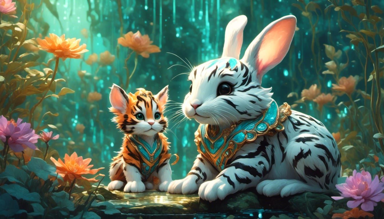 Realistic Rabbit Rides Tiger, Detailed Concept Art
