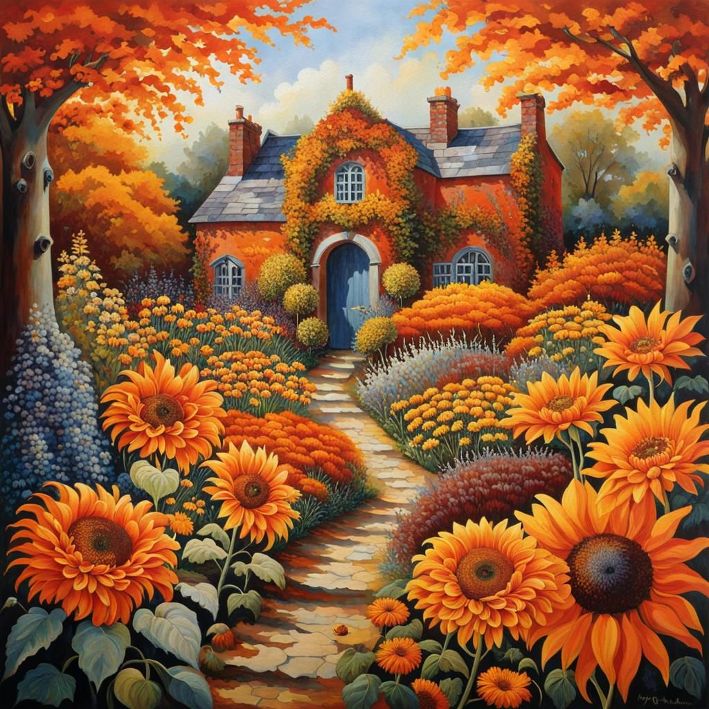 Autumnal Walled Garden in Orange Theme