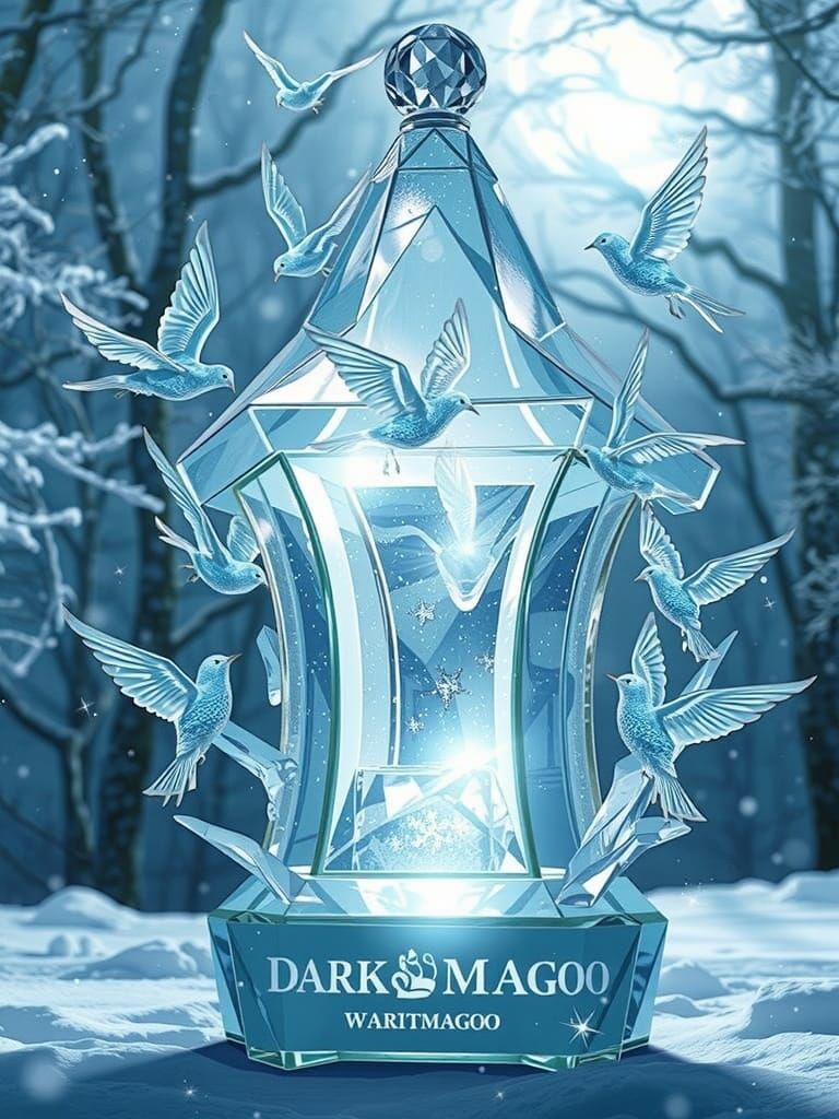 Crystal Ice Birdhouse in Snowy Fantasy Landscape