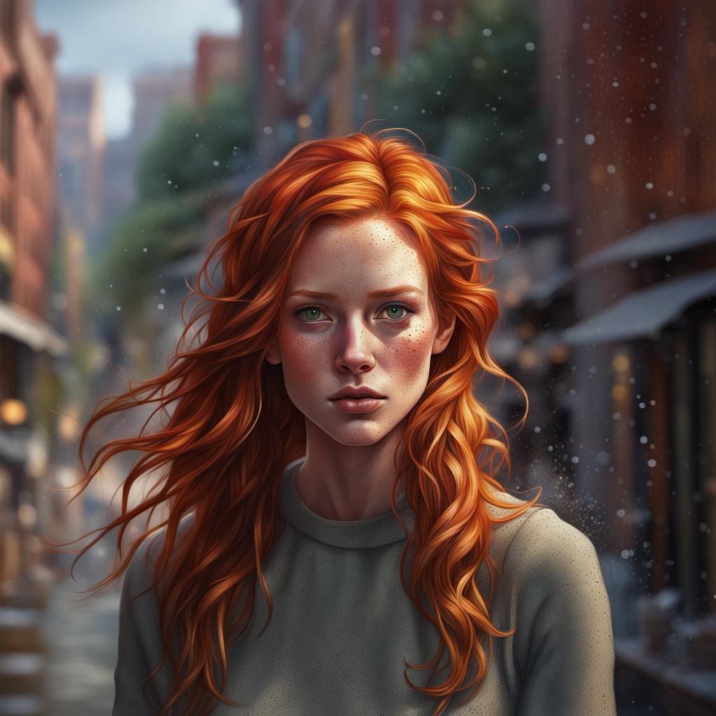 Freckled Redhead Portrait in Splash Art Style