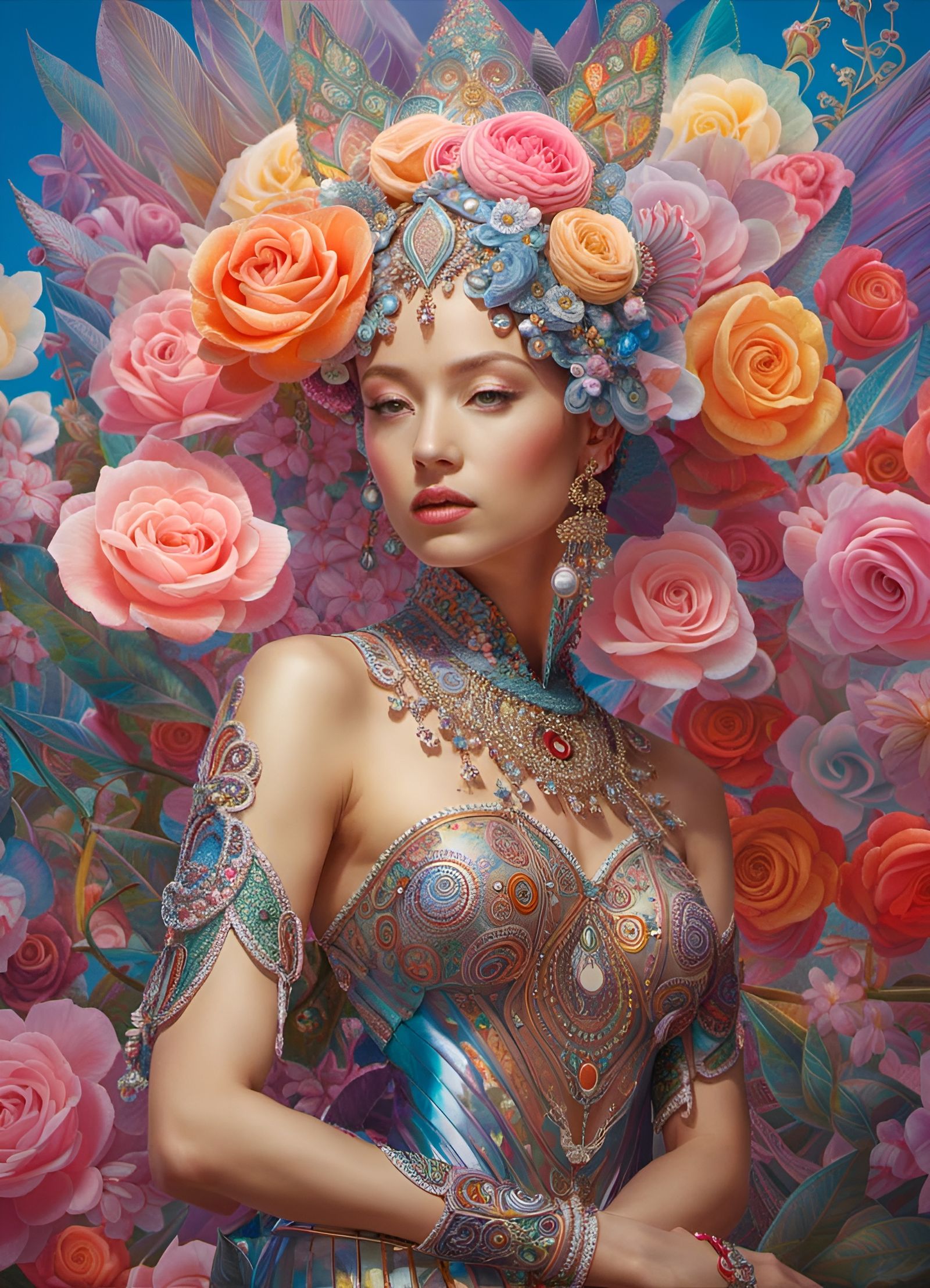 Prismatic Rose Goddess in Hyperdetailed Digital Art