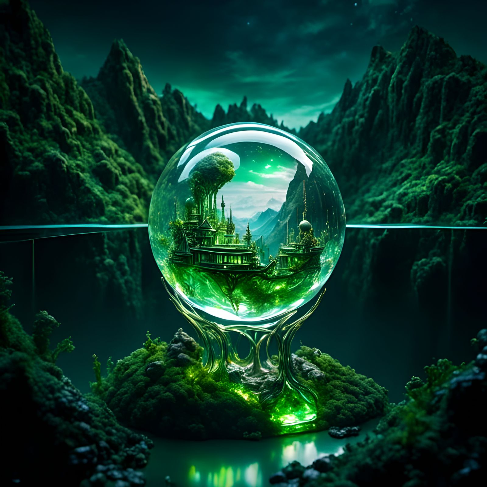 Eye with Microchips Inside Transparent Sphere