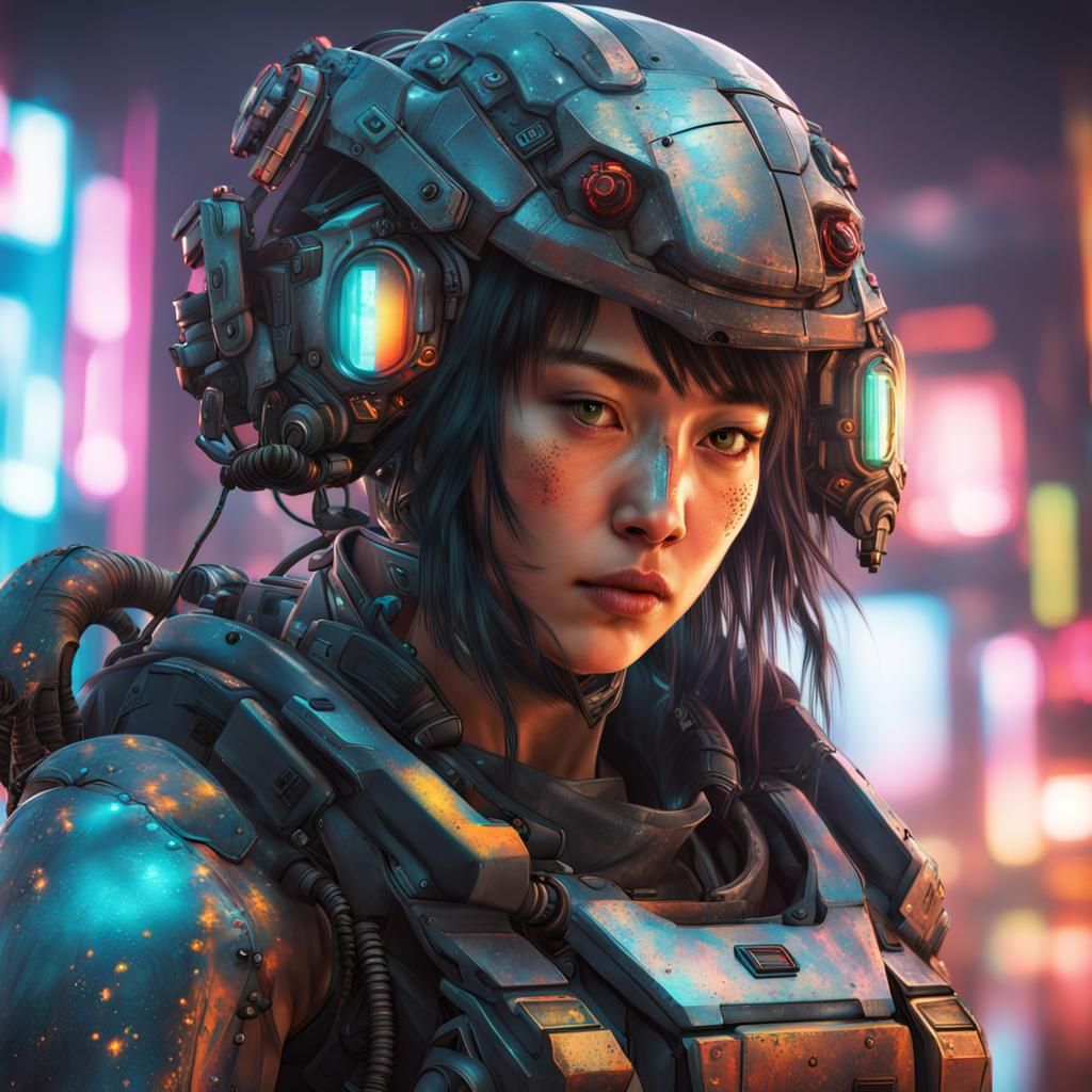Cyberpunk Japanese Girl in Advanced Power Armor