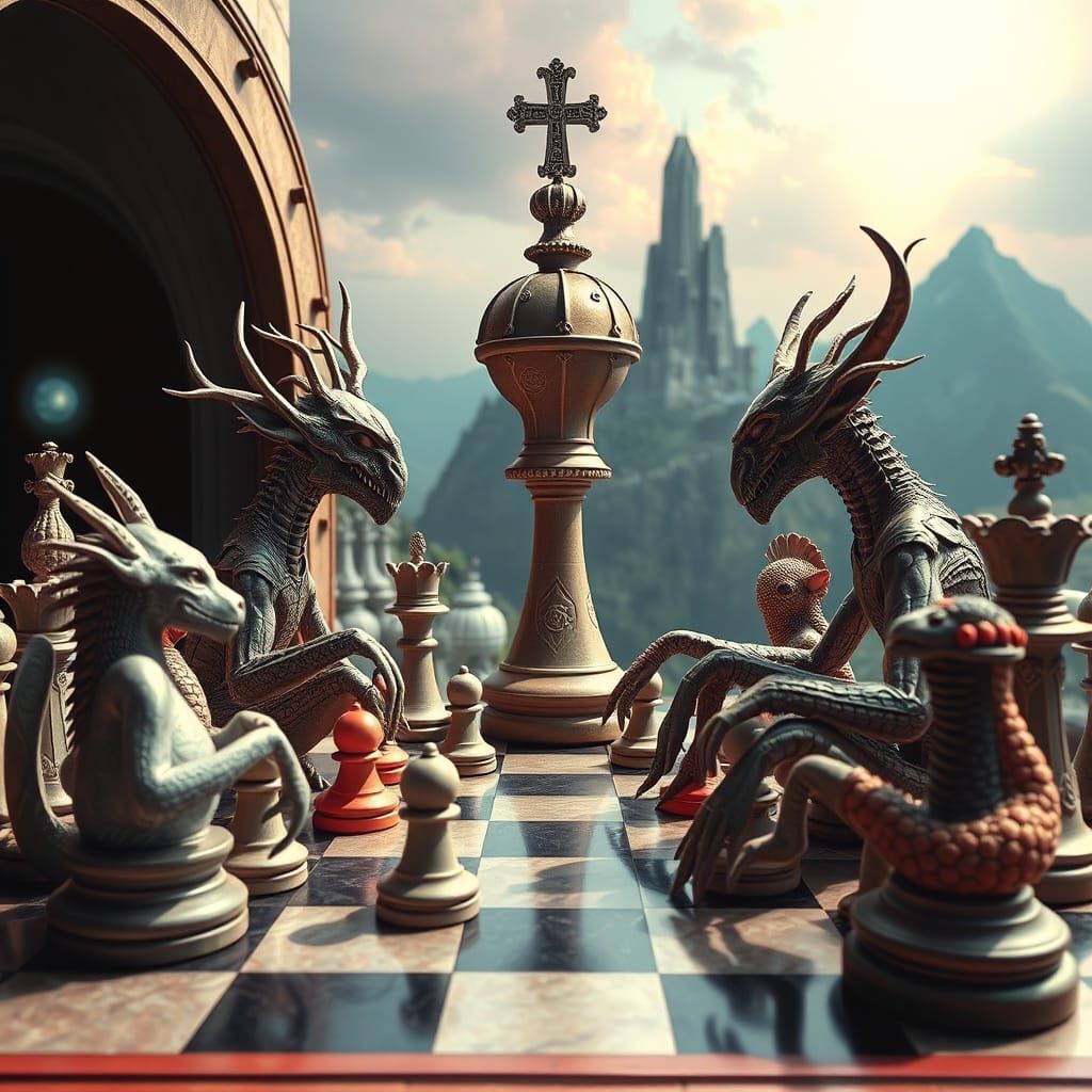 Psychedelic Galaxy Cafe with Chess Creatures