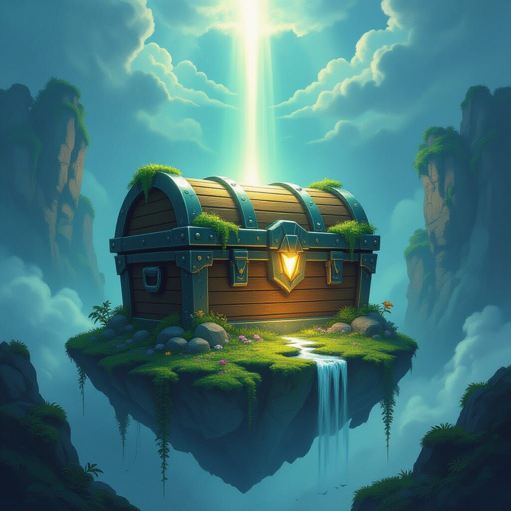 Floating Island Treasure Chest with Luminous Flora