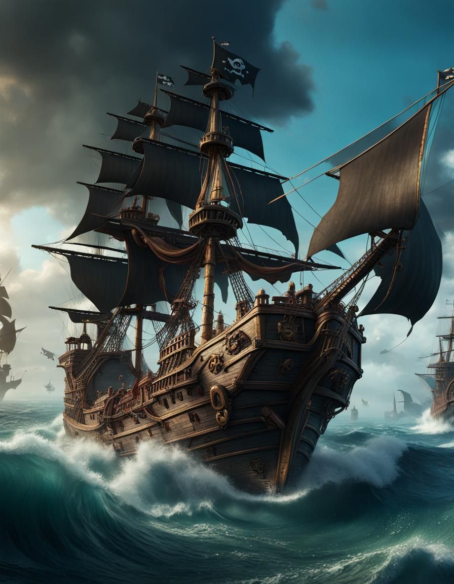 Epic Pirate Ship Battle in Detailed Matte Painting