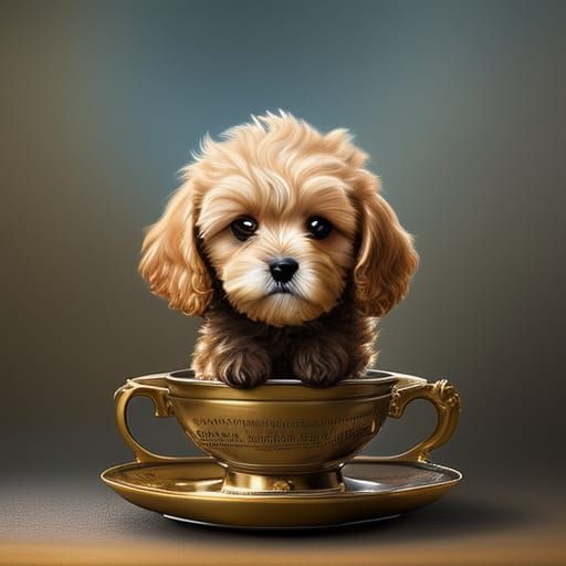 Adorable Cavapoo Puppy in Teacup: Fantasy Concept Art
