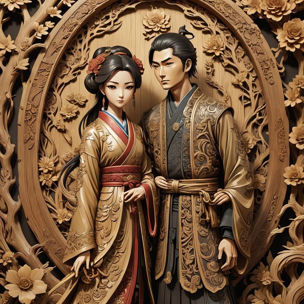 Chinese Wood Carving Duo in Anime Key Visual