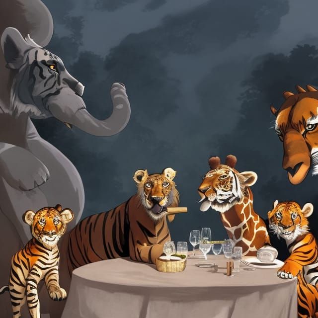 Animals Feast Illustration in Ghibli Style