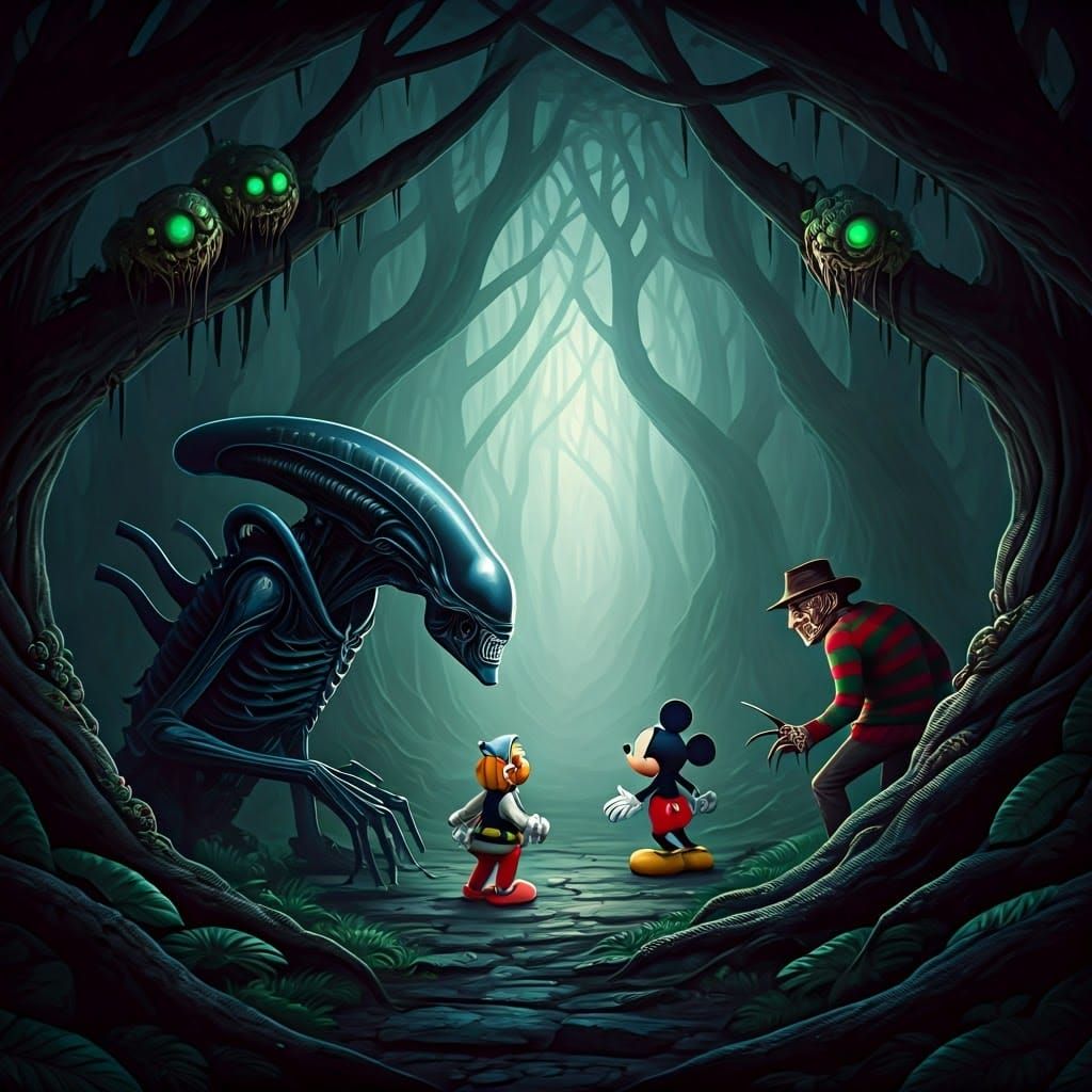 Xenomorph and Freddy Krueger Watch Asterix and Mickey