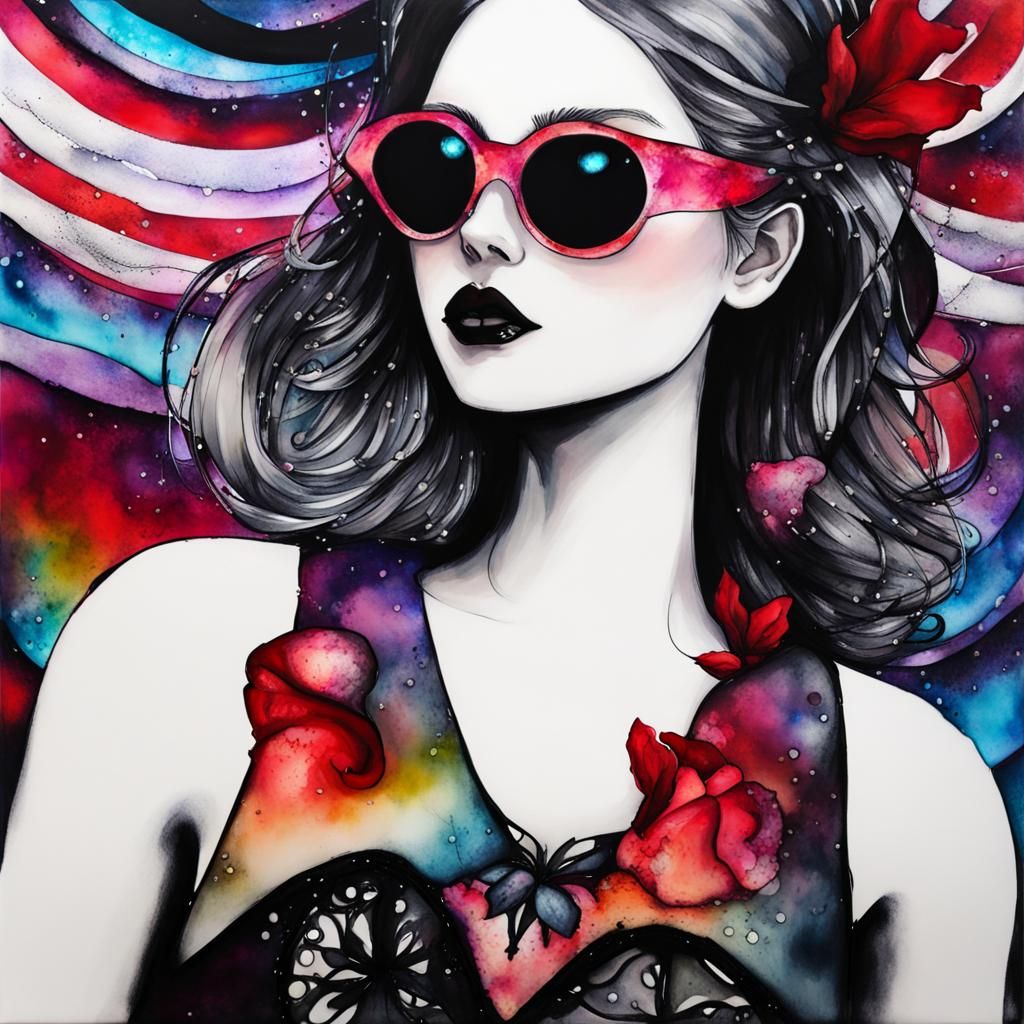 Gothic Magical Girl Art in Alcohol Inks