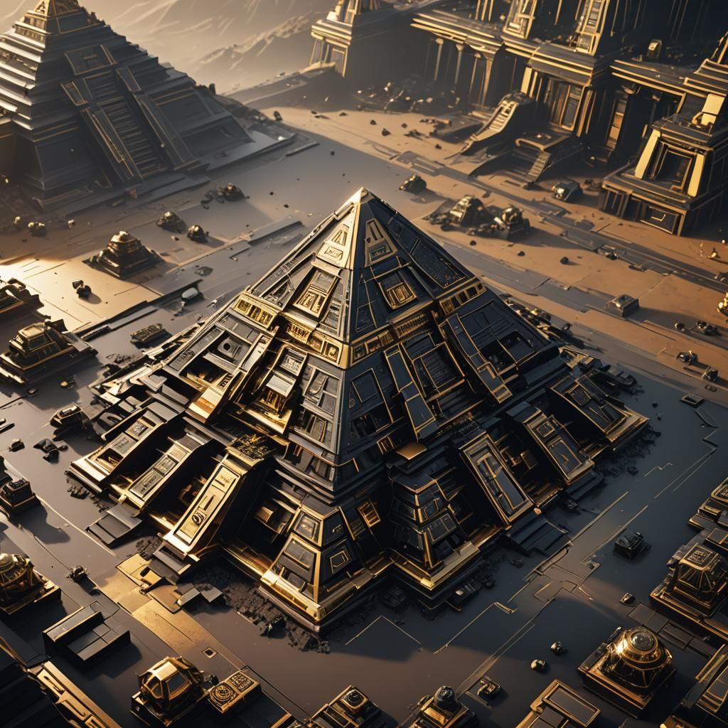 Mystical High-Tech Pyramid in Black and Gold