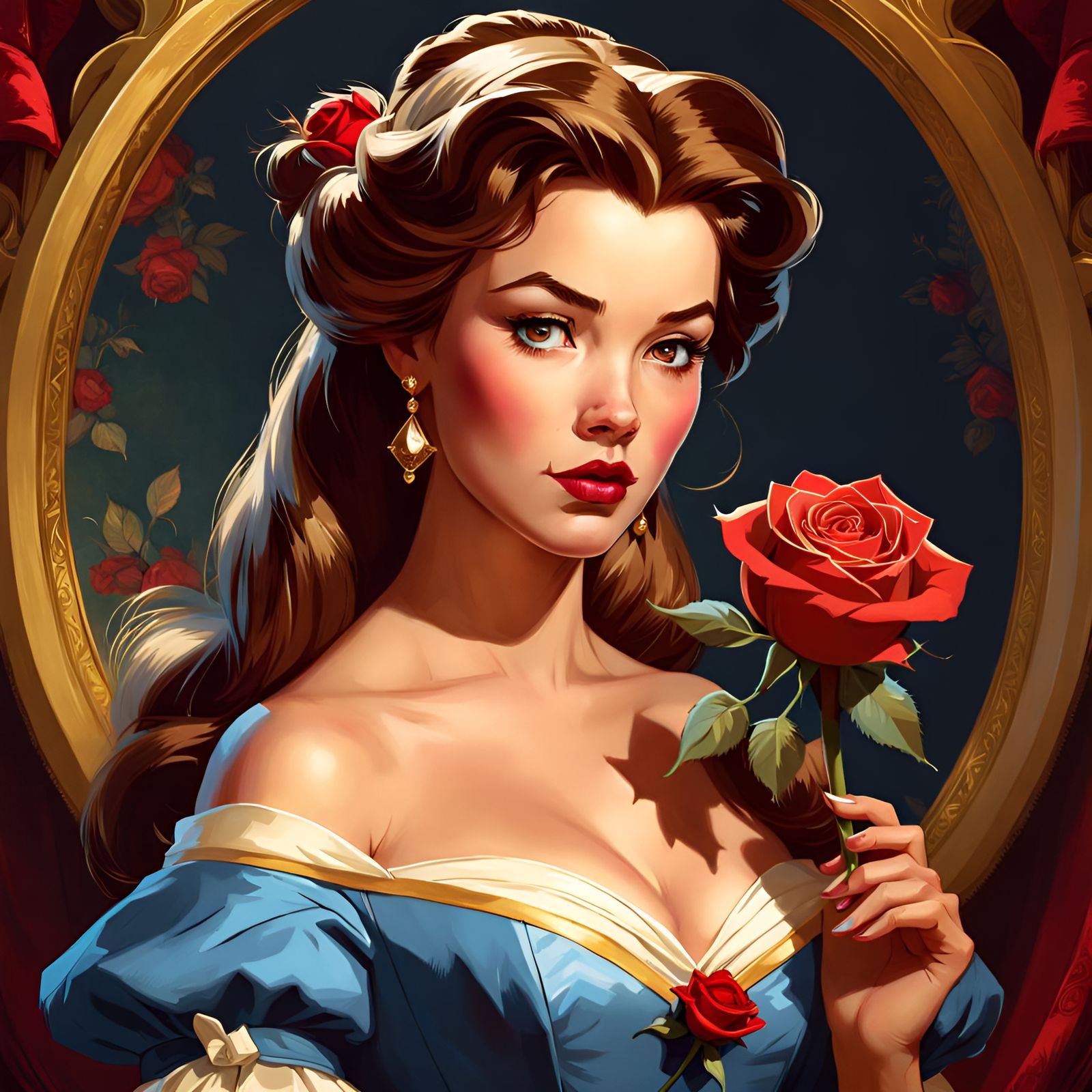 Skeptical Princess Belle Portrait, Digital Illustration