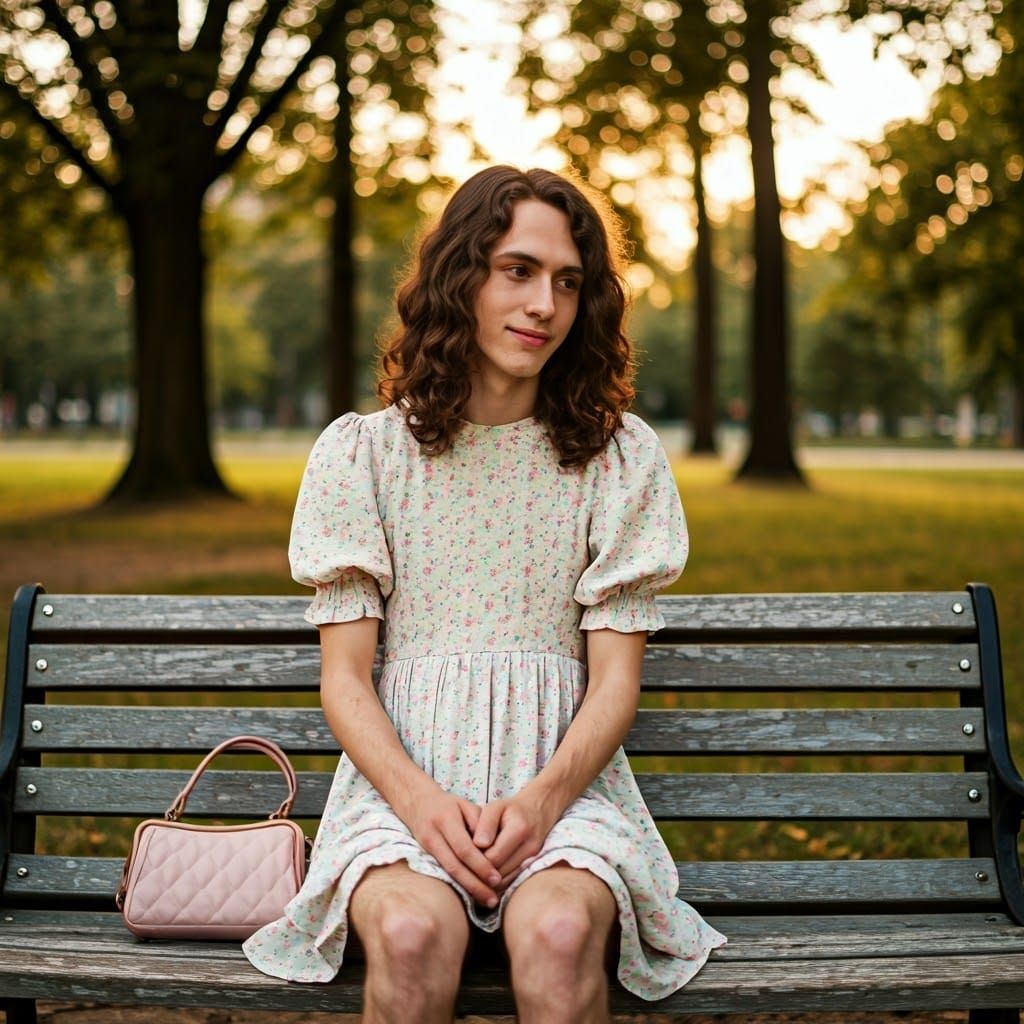 Androgynous Young Man in Serene Park Setting