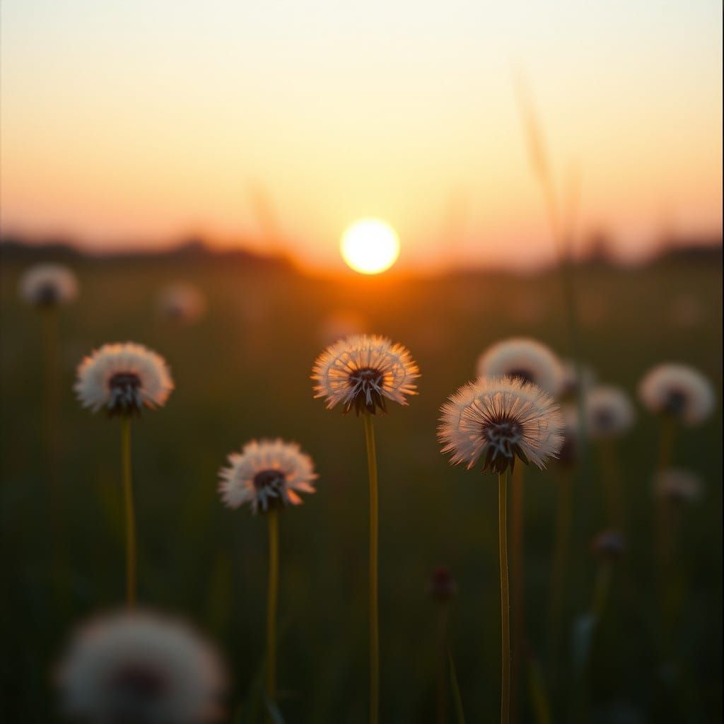 Dandelions in Golden Evening Light