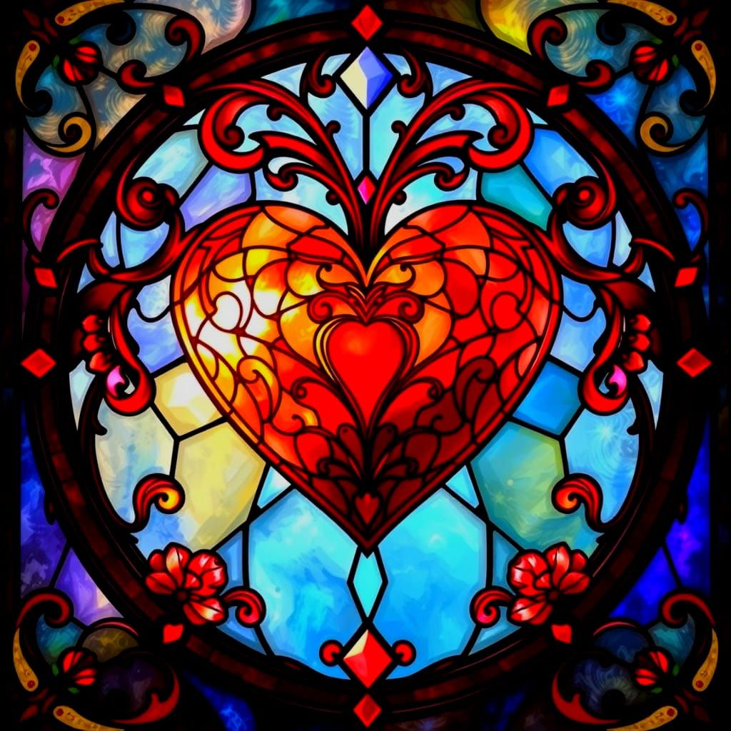 Art Nouveau Stained Glass Valentine Heart