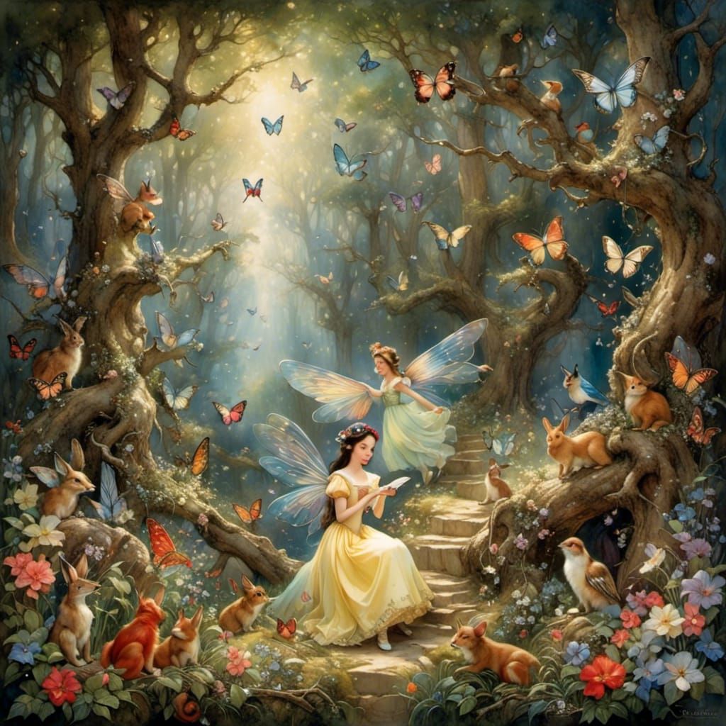 Winged Snow White in Enchanted Forest